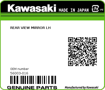 Product image: Kawasaki - 56003-016 - REAR VIEW MIRROR LH  0