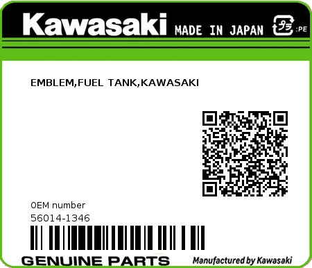 Product image: Kawasaki - 56014-1346 - EMBLEM,FUEL TANK,KAWASAKI  0