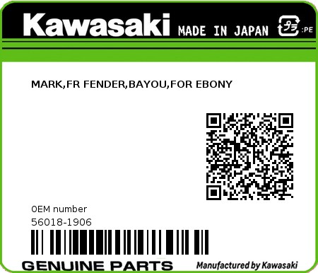 Product image: Kawasaki - 56018-1906 - MARK,FR FENDER,BAYOU,FOR EBONY  0