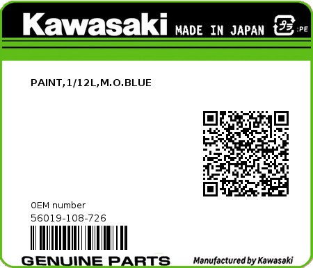 Product image: Kawasaki - 56019-108-726 - PAINT,1/12L,M.O.BLUE  0