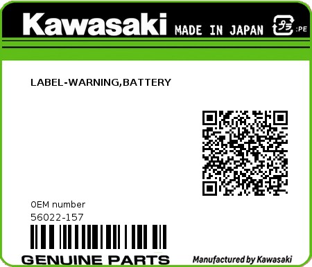 Product image: Kawasaki - 56022-157 - LABEL-WARNING,BATTERY  0