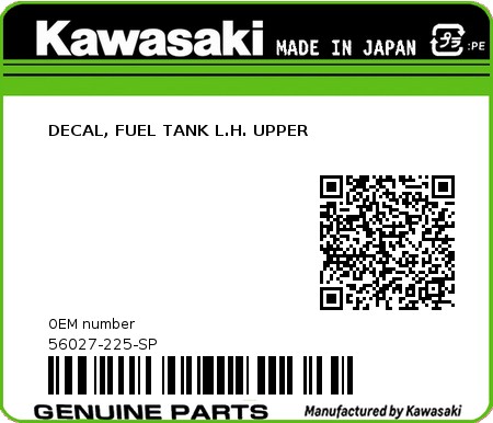 Product image: Kawasaki - 56027-225-SP - DECAL, FUEL TANK L.H. UPPER  0