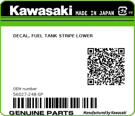 Product image: Kawasaki - 56027-248-SP - DECAL, FUEL TANK STRIPE LOWER  0