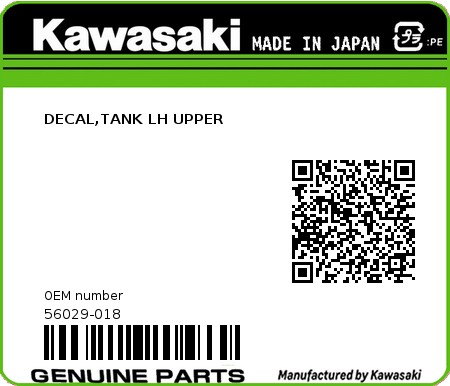 Product image: Kawasaki - 56029-018 - DECAL,TANK LH UPPER  0