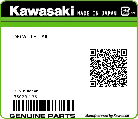 Product image: Kawasaki - 56029-136 - DECAL LH TAIL  0