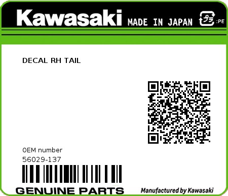 Product image: Kawasaki - 56029-137 - DECAL RH TAIL  0