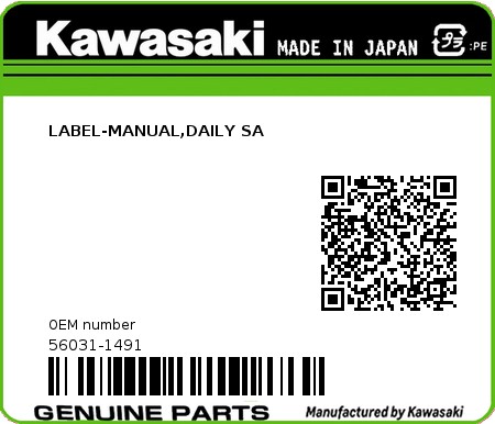 Product image: Kawasaki - 56031-1491 - LABEL-MANUAL,DAILY SA  0