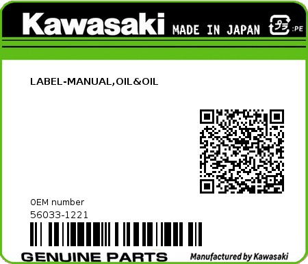 Product image: Kawasaki - 56033-1221 - LABEL-MANUAL,OIL&OIL  0