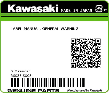 Product image: Kawasaki - 56033-S008 - LABEL-MANUAL, GENERAL WARNING  0