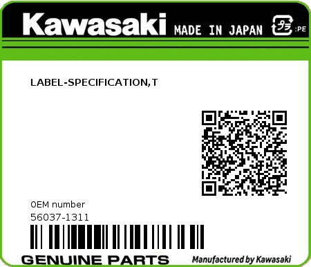 Product image: Kawasaki - 56037-1311 - LABEL-SPECIFICATION,T  0