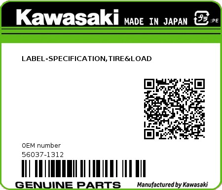 Product image: Kawasaki - 56037-1312 - LABEL-SPECIFICATION,TIRE&LOAD  0