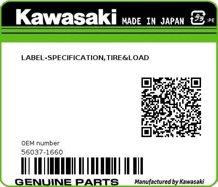 Product image: Kawasaki - 56037-1660 - LABEL-SPECIFICATION,TIRE&LOAD  0