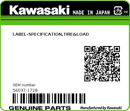 Product image: Kawasaki - 56037-1728 - LABEL-SPECIFICATION,TIRE&LOAD  0