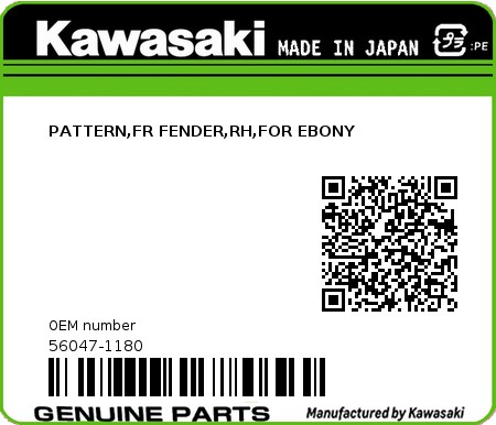 Product image: Kawasaki - 56047-1180 - PATTERN,FR FENDER,RH,FOR EBONY  0