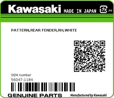 Product image: Kawasaki - 56047-1184 - PATTERN,REAR FENDER,RH,WHITE  0
