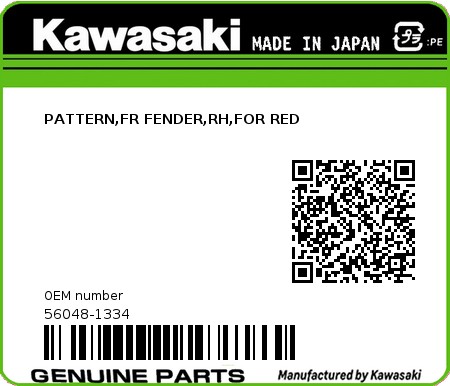 Product image: Kawasaki - 56048-1334 - PATTERN,FR FENDER,RH,FOR RED  0