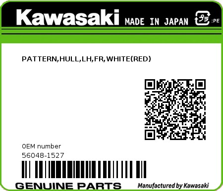 Product image: Kawasaki - 56048-1527 - PATTERN,HULL,LH,FR,WHITE(RED)  0