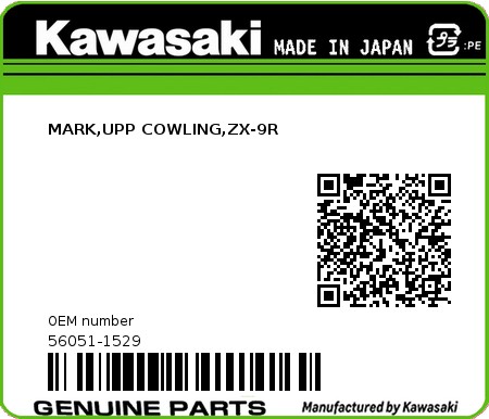 Product image: Kawasaki - 56051-1529 - MARK,UPP COWLING,ZX-9R  0