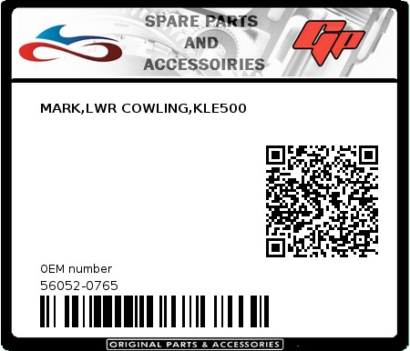 Product image:  - 56052-0765 - MARK,LWR COWLING,KLE500  0