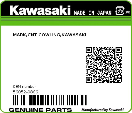 Product image: Kawasaki - 56052-0866 - MARK,CNT COWLING,KAWASAKI  0