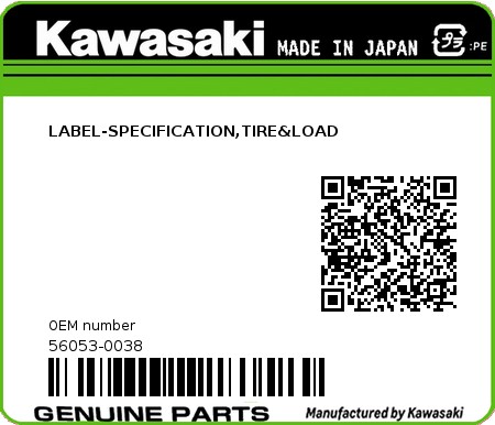 Product image: Kawasaki - 56053-0038 - LABEL-SPECIFICATION,TIRE&LOAD  0