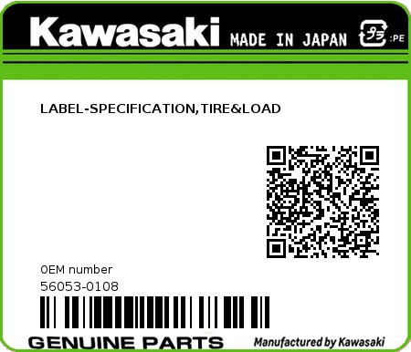 Product image: Kawasaki - 56053-0108 - LABEL-SPECIFICATION,TIRE&LOAD  0
