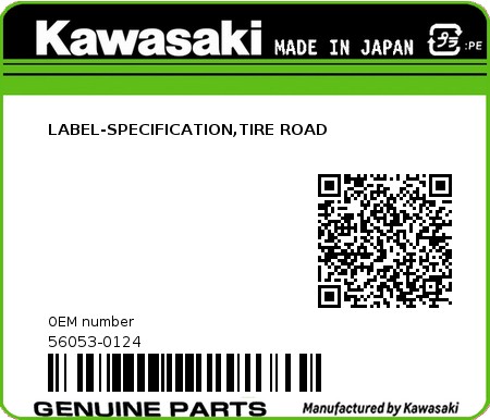 Product image: Kawasaki - 56053-0124 - LABEL-SPECIFICATION,TIRE ROAD  0