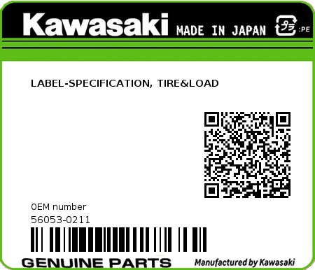 Product image: Kawasaki - 56053-0211 - LABEL-SPECIFICATION, TIRE&LOAD  0