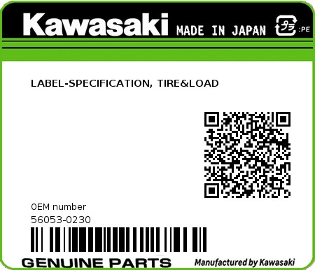 Product image: Kawasaki - 56053-0230 - LABEL-SPECIFICATION, TIRE&LOAD  0