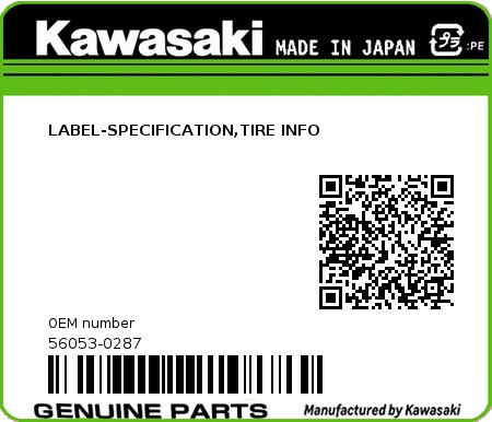 Product image: Kawasaki - 56053-0287 - LABEL-SPECIFICATION,TIRE INFO  0