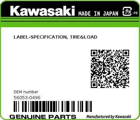 Product image: Kawasaki - 56053-0496 - LABEL-SPECIFICATION, TIRE&LOAD  0