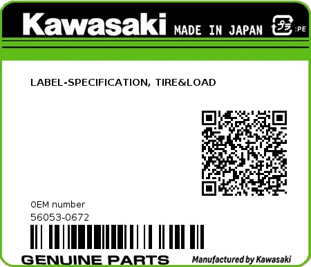 Product image: Kawasaki - 56053-0672 - LABEL-SPECIFICATION, TIRE&LOAD  0