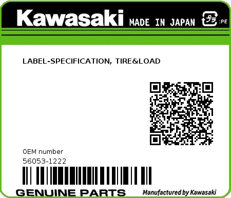 Product image: Kawasaki - 56053-1222 - LABEL-SPECIFICATION, TIRE&LOAD  0