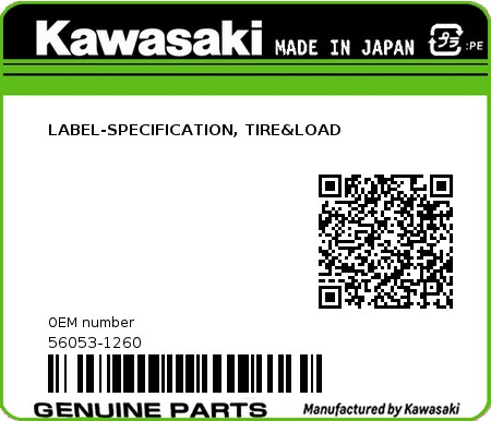 Product image: Kawasaki - 56053-1260 - LABEL-SPECIFICATION, TIRE&LOAD  0