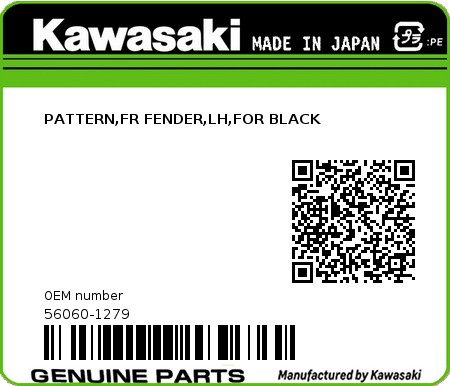 Product image: Kawasaki - 56060-1279 - PATTERN,FR FENDER,LH,FOR BLACK  0