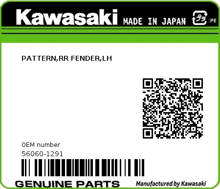 Product image: Kawasaki - 56060-1291 - PATTERN,RR FENDER,LH  0