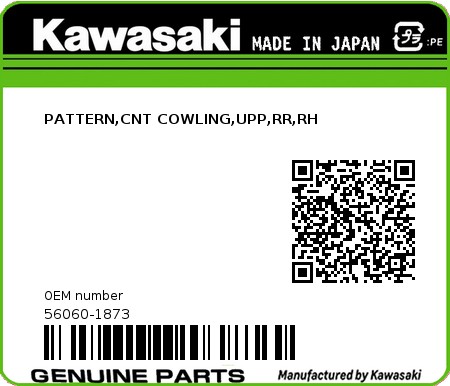 Product image: Kawasaki - 56060-1873 - PATTERN,CNT COWLING,UPP,RR,RH  0