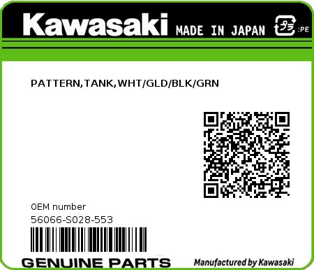 Product image: Kawasaki - 56066-S028-553 - PATTERN,TANK,WHT/GLD/BLK/GRN  0