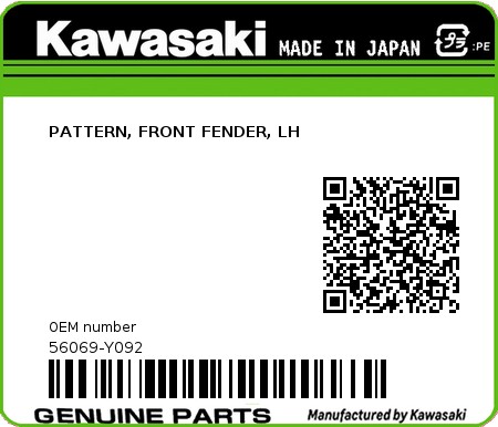 Product image: Kawasaki - 56069-Y092 - PATTERN, FRONT FENDER, LH  0