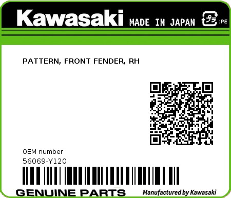 Product image: Kawasaki - 56069-Y120 - PATTERN, FRONT FENDER, RH  0