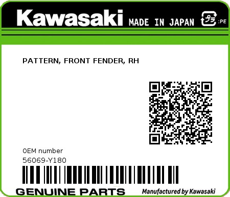 Product image: Kawasaki - 56069-Y180 - PATTERN, FRONT FENDER, RH  0