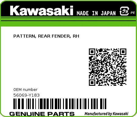 Product image: Kawasaki - 56069-Y183 - PATTERN, REAR FENDER, RH  0