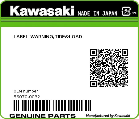 Product image: Kawasaki - 56070-0032 - LABEL-WARNING,TIRE&LOAD  0