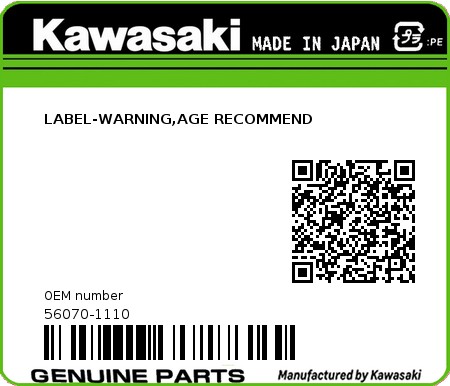 Product image: Kawasaki - 56070-1110 - LABEL-WARNING,AGE RECOMMEND  0
