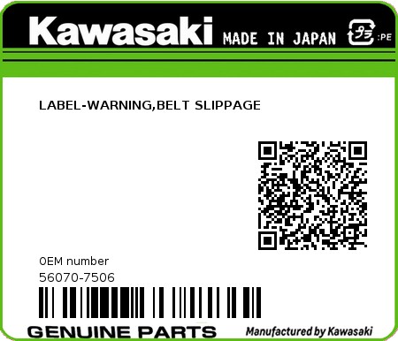 Product image: Kawasaki - 56070-7506 - LABEL-WARNING,BELT SLIPPAGE  0