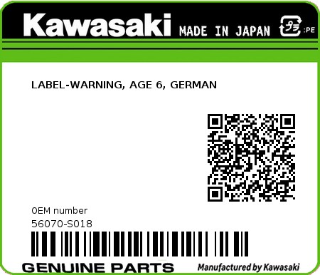 Product image: Kawasaki - 56070-S018 - LABEL-WARNING, AGE 6, GERMAN  0