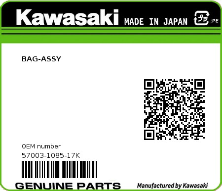 Product image: Kawasaki - 57003-1085-17K - BAG-ASSY  0