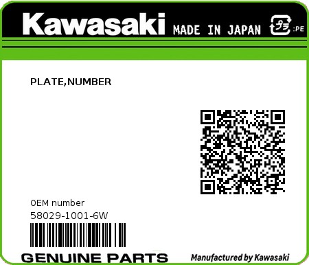 Product image: Kawasaki - 58029-1001-6W - PLATE,NUMBER  0