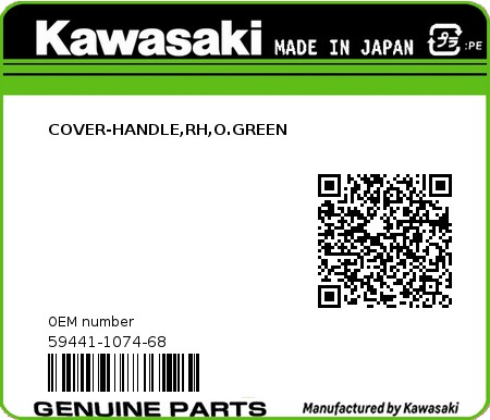 Product image: Kawasaki - 59441-1074-68 - COVER-HANDLE,RH,O.GREEN  0