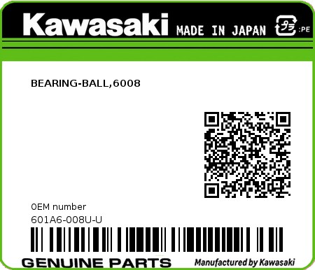 Product image: Kawasaki - 601A6-008U-U - BEARING-BALL,6008  0